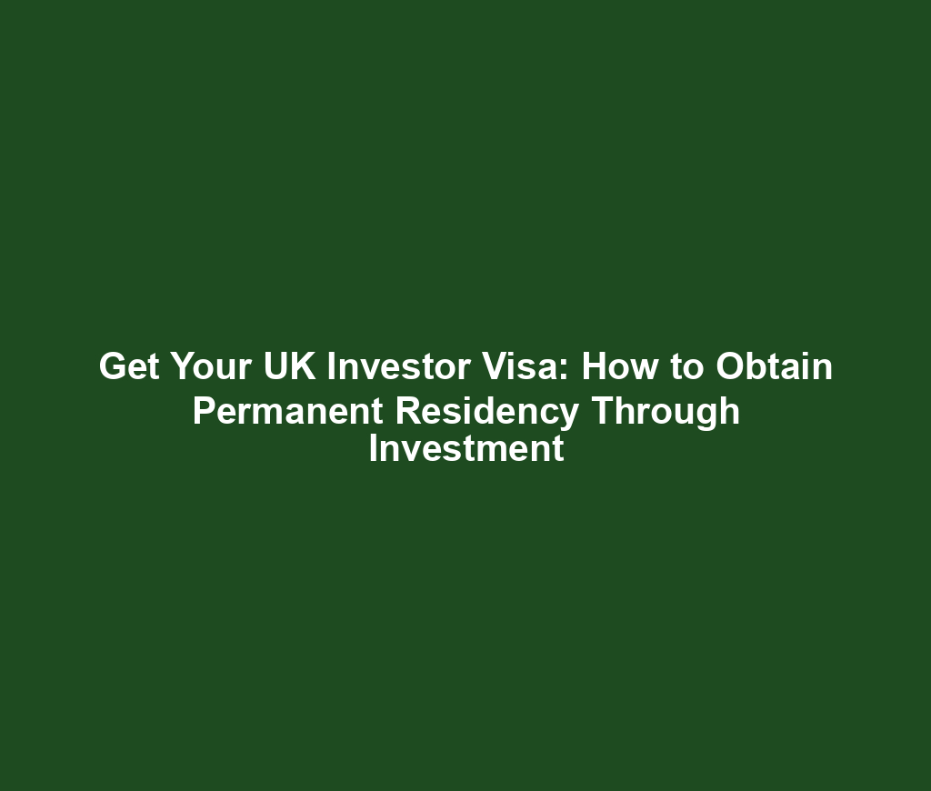 Get Your UK Investor Visa: How to Obtain Permanent Residency Through Investment